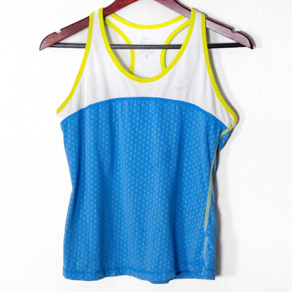 Nike Dri-FIT Racerback Tank Top Size M Blue White Colorblock Activewear